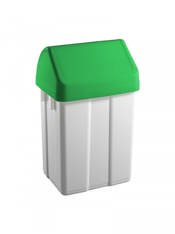 Cos de gunoi, Filmop, Patty, 12L, 20 x 25 x 40 cm, alb, cu capac batant verde - 8162F