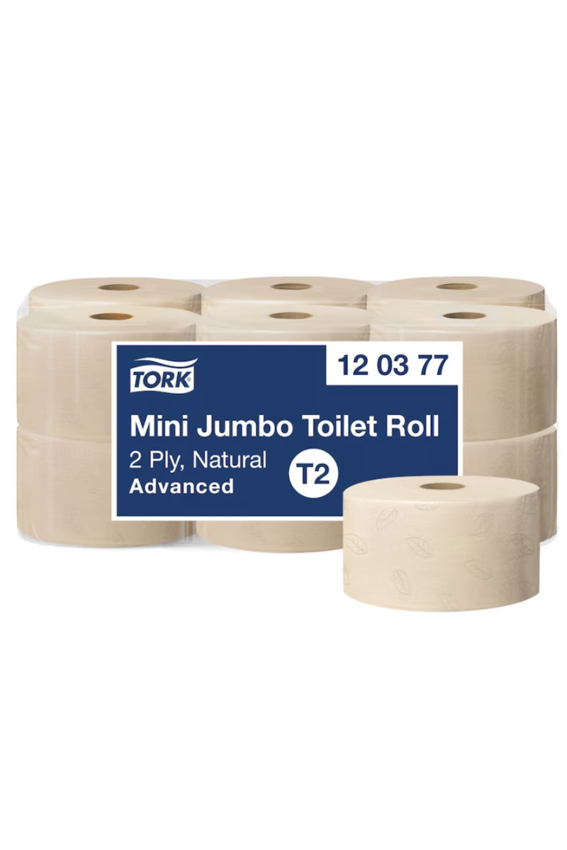 Hârtie igienică mini,Tork, Jumbo Advanced Natur, dublu strat, 170m/rolă, 850 porții, (12 role/bax) T2 - 120377