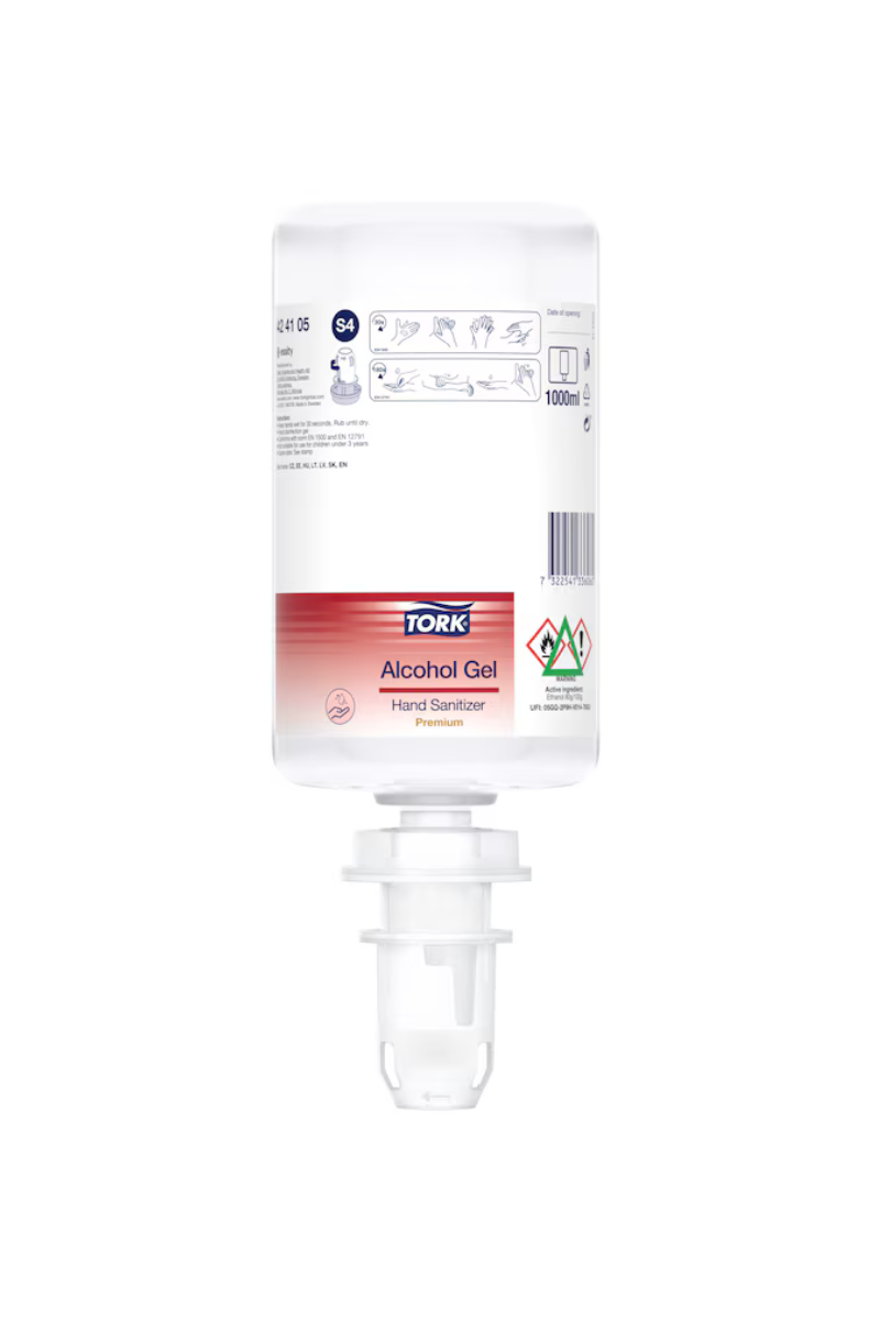  Dezinfectant gel maini Tork alcool 1L S4 424105 utilizare profesionala imagine 1 Descriere Gelul dezinfectant Tork pe bază de alcool (80% alcool denaturat) este eficient împotriva tuturor virusurilor. Formula include ingrediente care nu lasă senzație lip