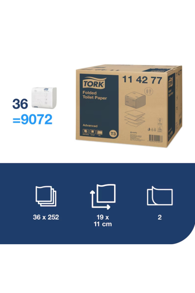 Hârtie igienică pliată, Tork, Advanced, 2 straturi, 252 buc/pachet, 36 pachete/bax, T3 - 114277