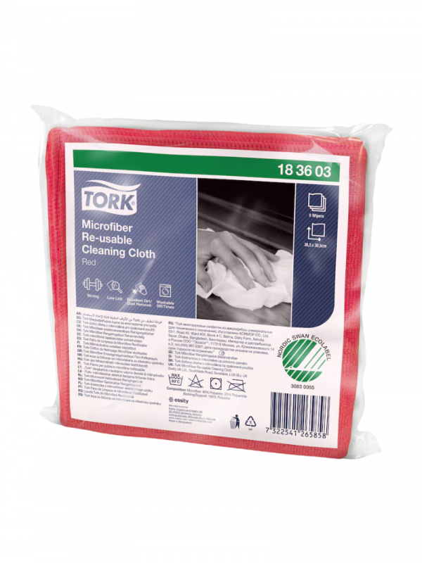 Lavete Tork din microfibra, reutilizabile, pentru curatare, rosii, 6 buc/set - 183603